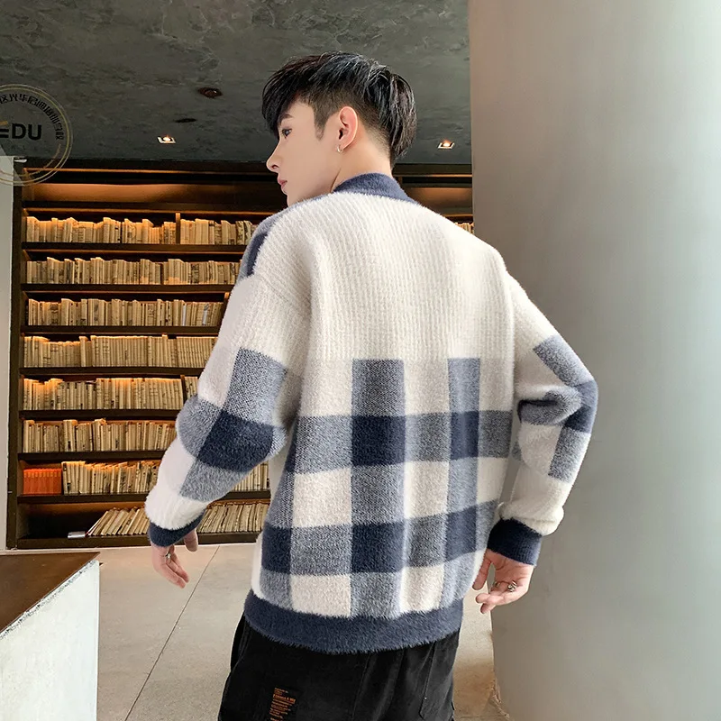 冬のタートルネック厚いメンズセーターカジュアルチェック柄暖かいタートルネックセーター男性プルオーバー服男性ニット生き抜く MY935