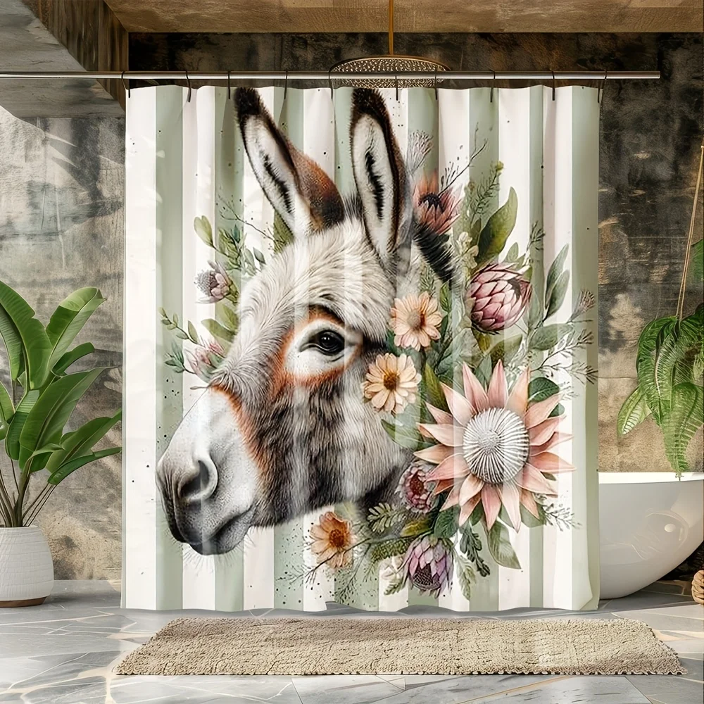 

Осел цветочный занавес для душа животное искусство стиль бохо акварельный дизайн водостойкая ткань деревенский декор для ванной комнаты