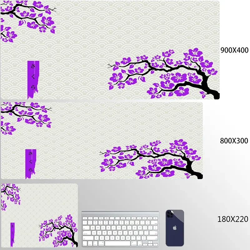 青と白の桜のゲーミングマウスパッド、滑り止めキーボードパッド、xlオフィスコンピューターデスクマット、ゲーマーテーブルマット、新しい