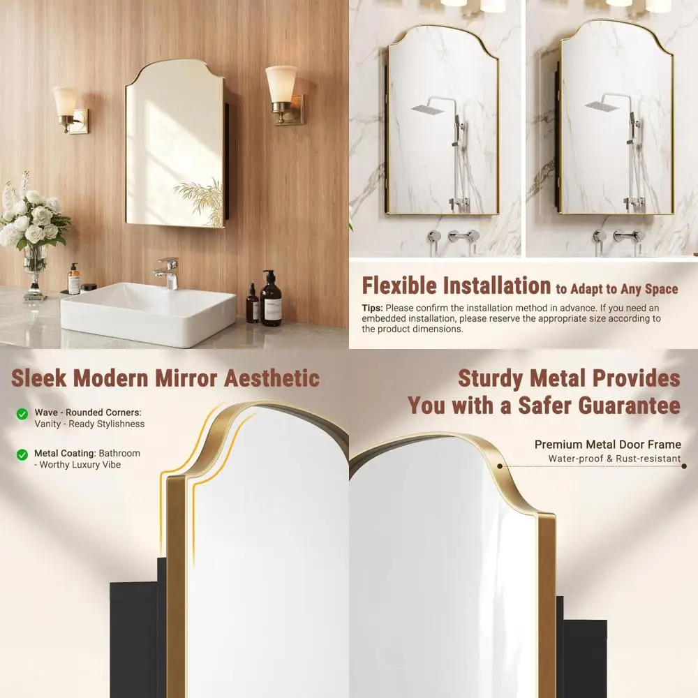 خزانة مرآة حمام بإطار معدني قوي مقاس 16 × 24 بوصة مع مساحة تخزين أو سطح أو حامل غائر، سهلة التركيب