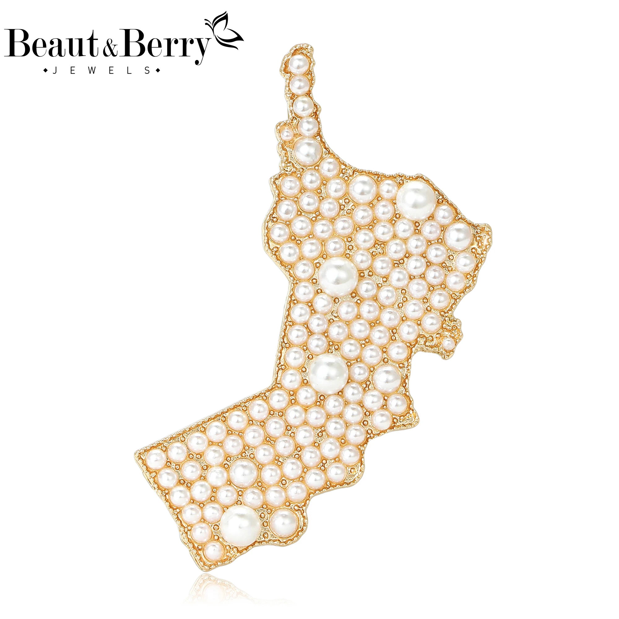 Beaut&Berry Luxury Pearl Oman Map Brooches for Women Unisex Creative Pins Can Be Wear As Necklace Jewellery Accessories Gifts