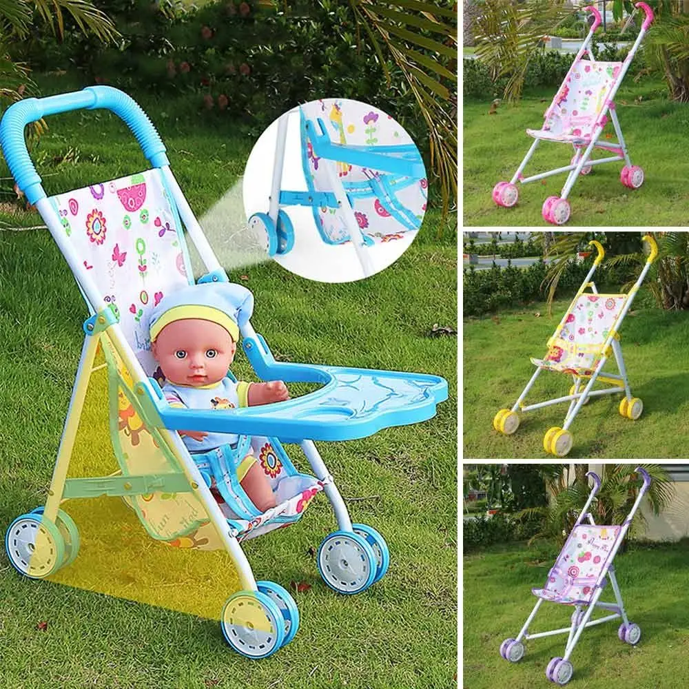 Dolls Pram Iron Foldable Baby Stroller Colorful Large Capacity Stable Lightweight Doll Handcart for Boys Girls