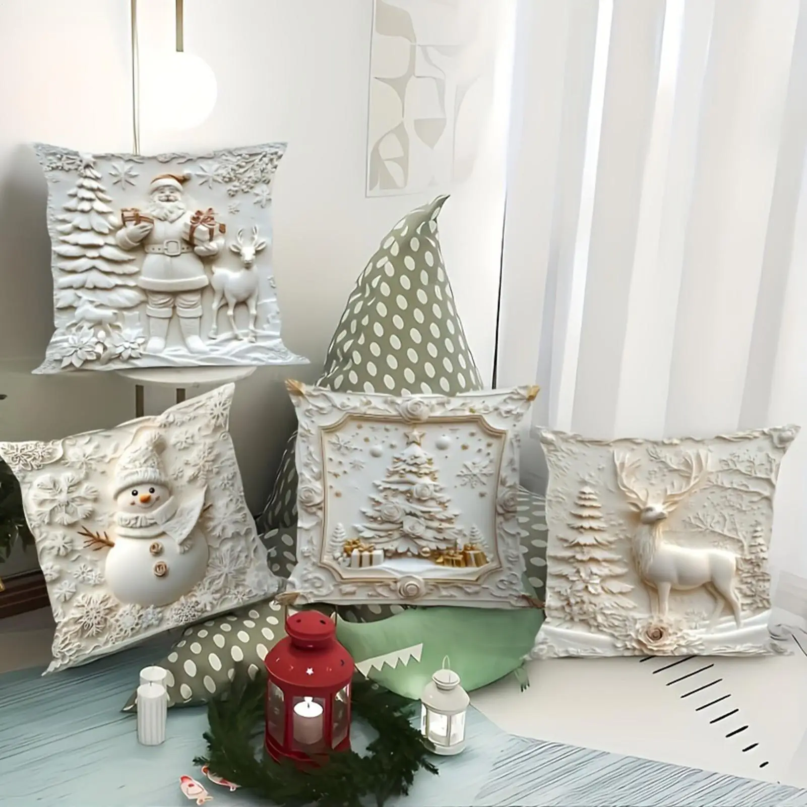 Christmas Pillow Cases 18x18 Inch Soft Pillowcase Embossed 4 Piece Christmas Cushion Covers For Holiday Farmhouse Indoor Couch