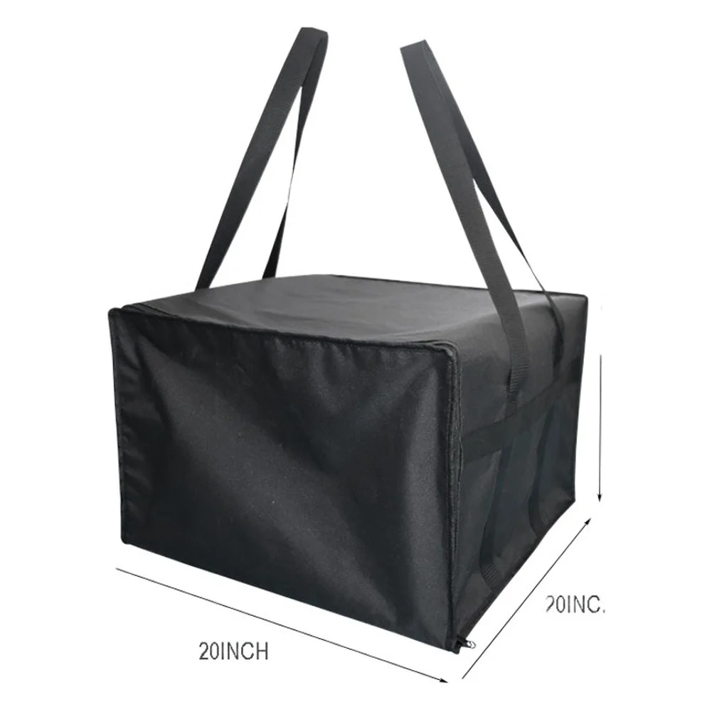 600D Oxford Pizza Carrier Bag with Double Layer Insulation for Hot and Cold Food 20x20x14 Inches Reusable Black Delivery Bag