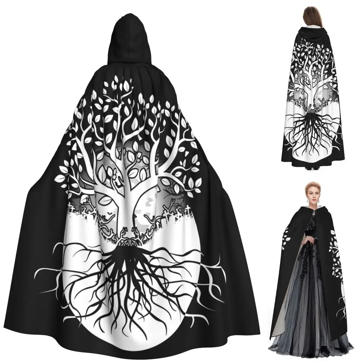 

Древо ЖИЗНИ YGGDRASIL WORLD ASH Длинный плащ с капюшоном Ведьма Средневековый костюм Накидка для косплея ХэллоуинВечеринка для взрослых унисекс