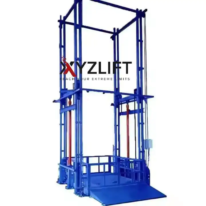 XYZLIFT Small Space Installation Two Post Goods Lifts For Cargo In The Pit Or Ground With Ramp
