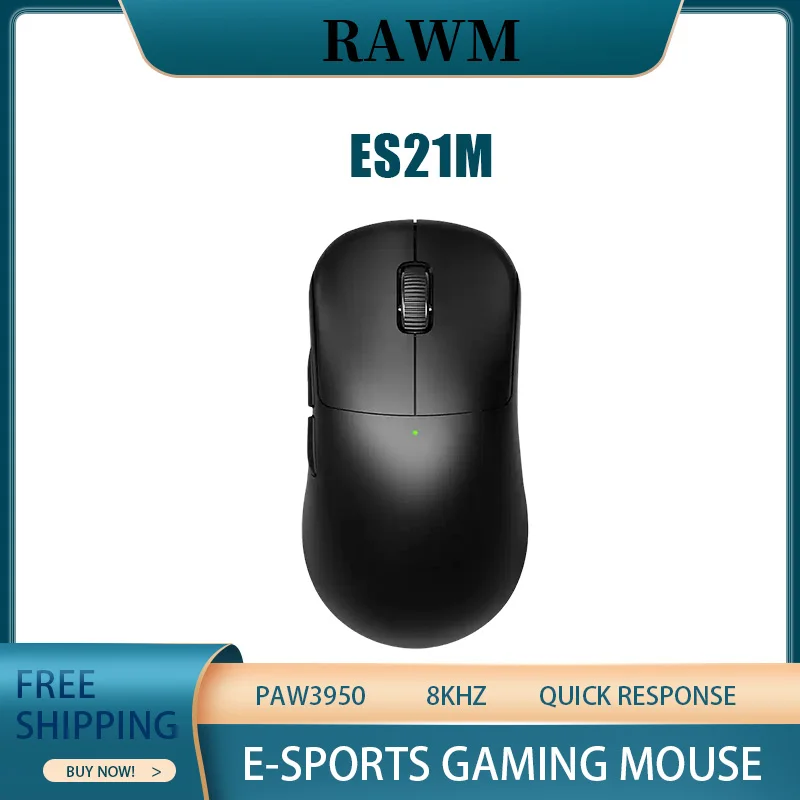 Rawm ES21M Wireless Mouse Dual-Mode Connection Paw3950 8khz Quick Response Light Weight Gaming Mouse Rgb Universal For Pc Laptop