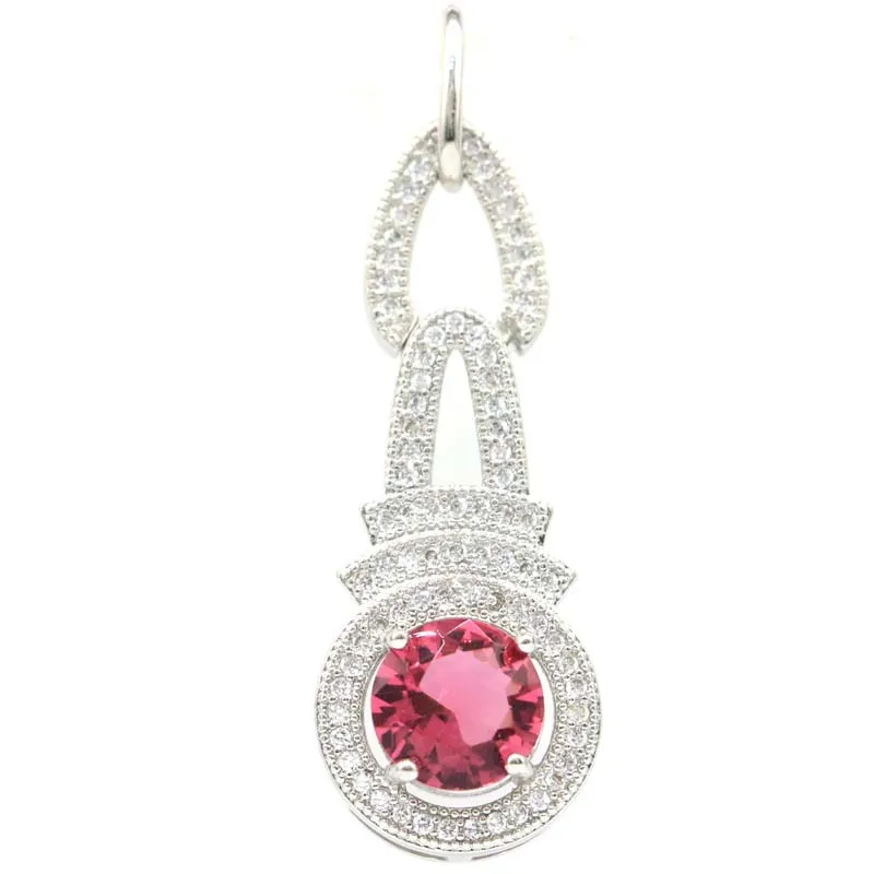 Buy 5 Get 1 Free 46x15mm Fancy 5.3g Green Peridot Pink Tourmaline CZ Zircon Women Wedding Silver Pendant