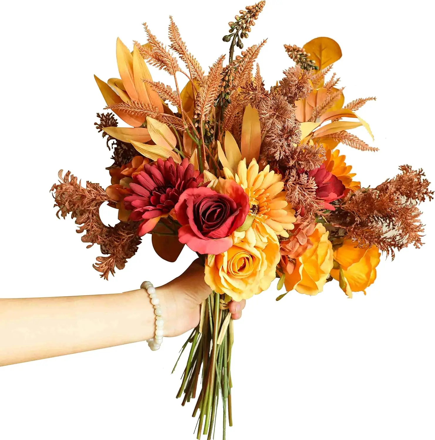 

2pcs Boho Style Artificial Flower Bouquets,17 Inch Bohemian Style Fall Flower Wedding Bouquets for Bridal Bridesmaid,Rustic Home