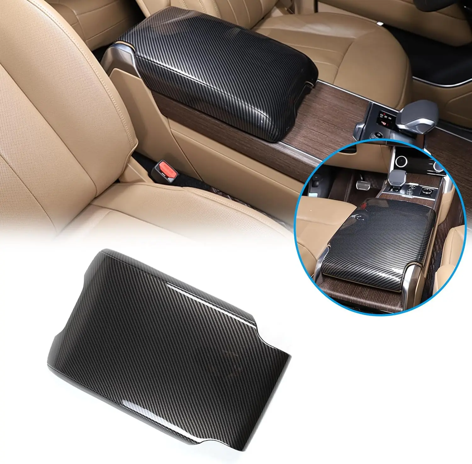 ABS Carbon Interior Center Console Armrest Storage Box Cover Handrest Box Trim for Land Rover Range Rover Sport/Vogue 2023-2025