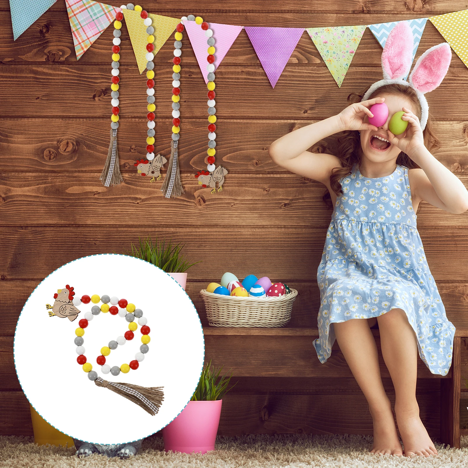 

1 pc Festive Beads Pendant Easter Party Decoration Colorful Tassels Wall Hanging Portable Home Garden Craft Pendant