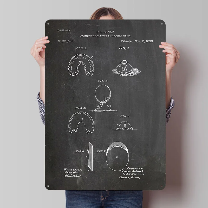 Golf-Tee und Scorecard Patent Gedrucktes Poster Individualisierte Retro Wandkunst Vintage Metallschilder für Heim- und Spielzimmerdekoration