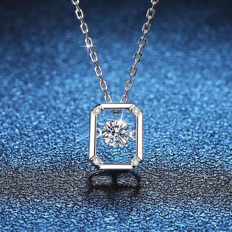 

Rectangle 100% 925 Sterling Silver 0.3ct D Color Moissanite Pendant Necklace for Women Sparkling Wedding Party Fine Jewelry