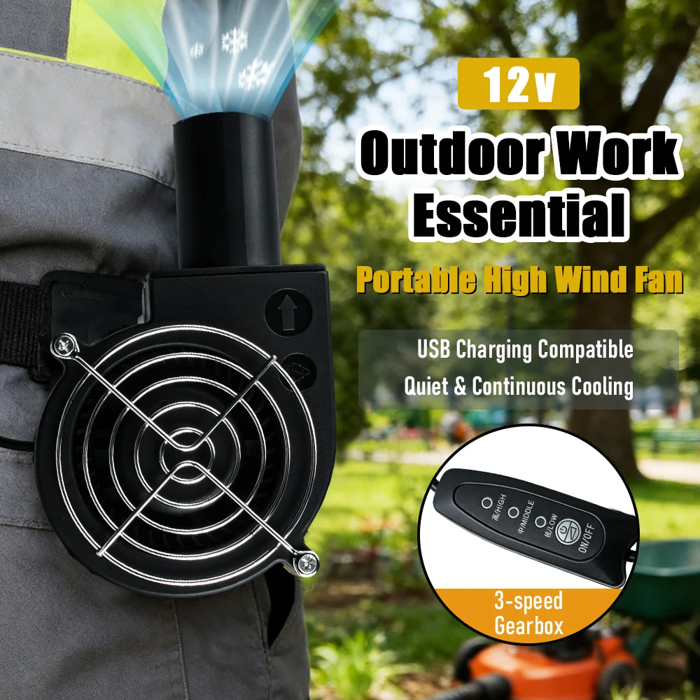 12V DC Portable BBQ Air Blower Fan USB Powered Variable Speed Fire Blower for Outdoor Camping Grill Fire Starter