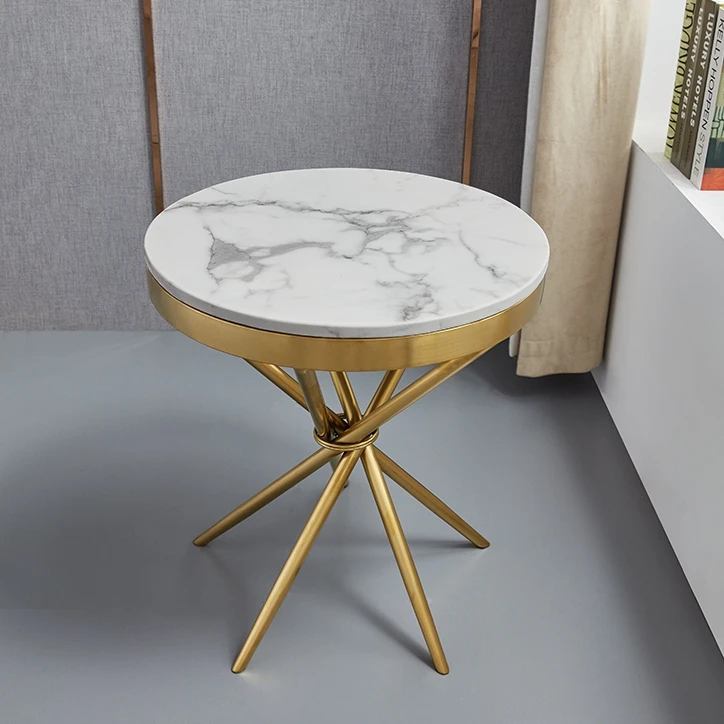 Luxury Modern Metal Marble Corner Coffee Table Round Small Console Tea Side Table For Living Room Leisure Center