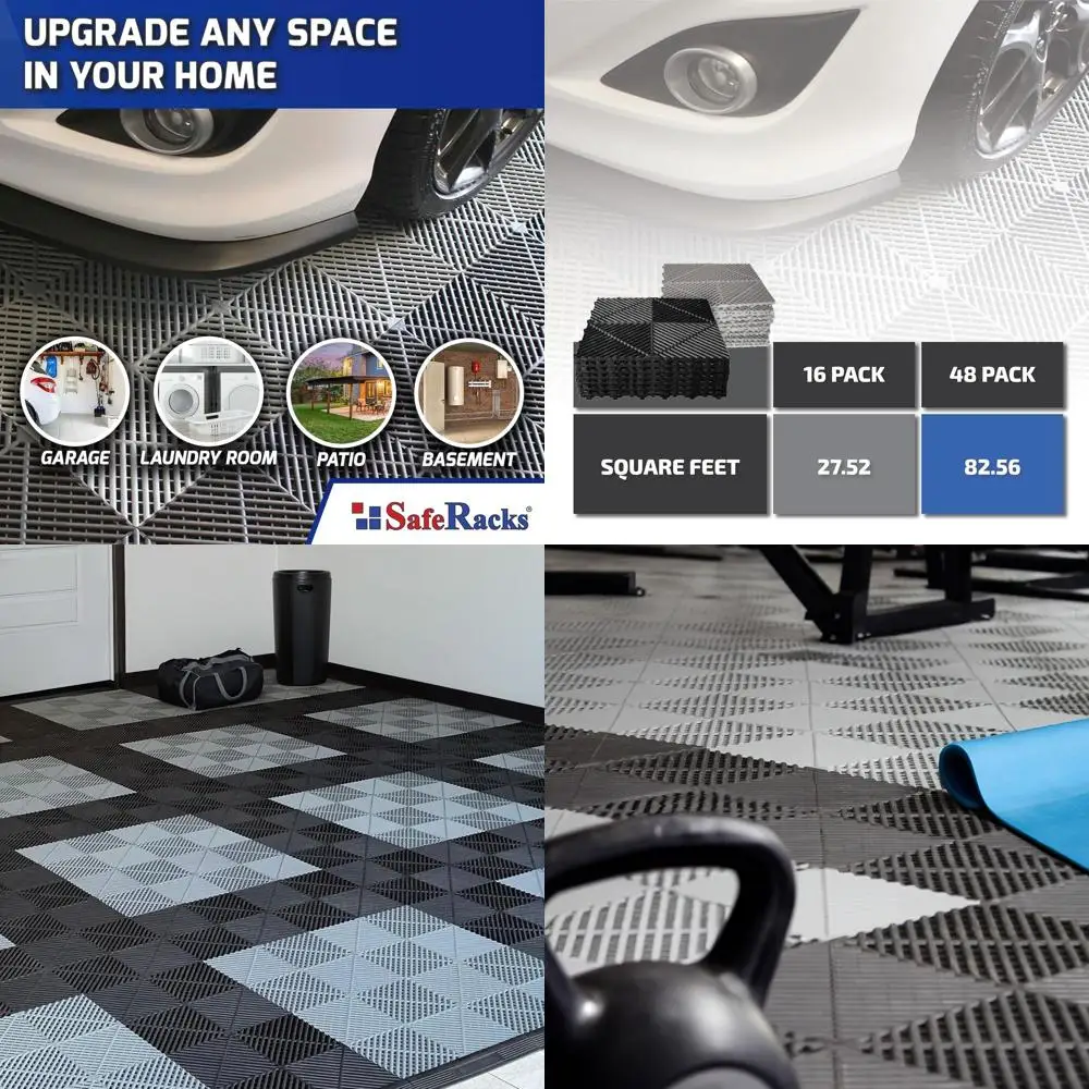 

Interlocking Garage Floor Tiles - Vented, Drainage, Non-Slip, Polypropylene, Suitable for Garages, Patios, Basements, Decks - Gr