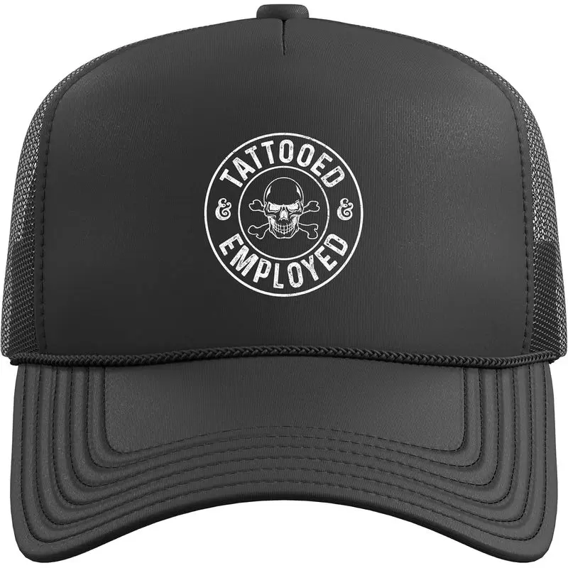 Tattooed & Employed Tattoo Artist Skull Tattoo Trucker Hat with Adjustable Mesh Back
