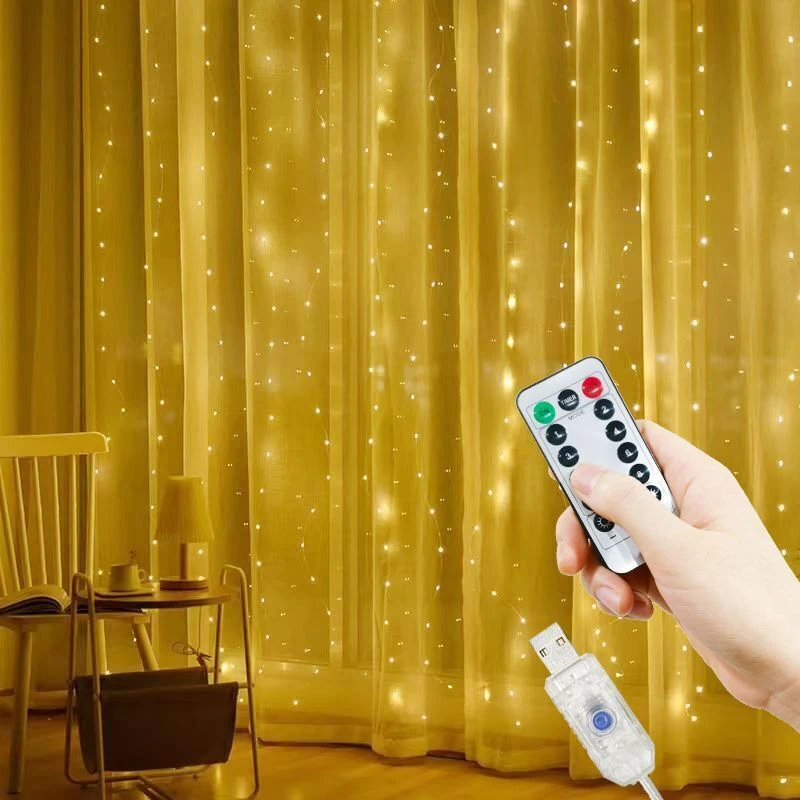 

1pc 8 Modes Remote Control Christmas Decorations Wedding Holiday Party Bedroom Home Decor LED Curtain String Lights Fairy Lights