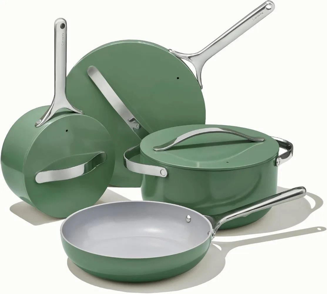 Nonstick Ceramic Cookware Set (12 Piece) Pots, Pans, Lids and Kitchen Storage - Non Toxic - Oven Safe & Compatible