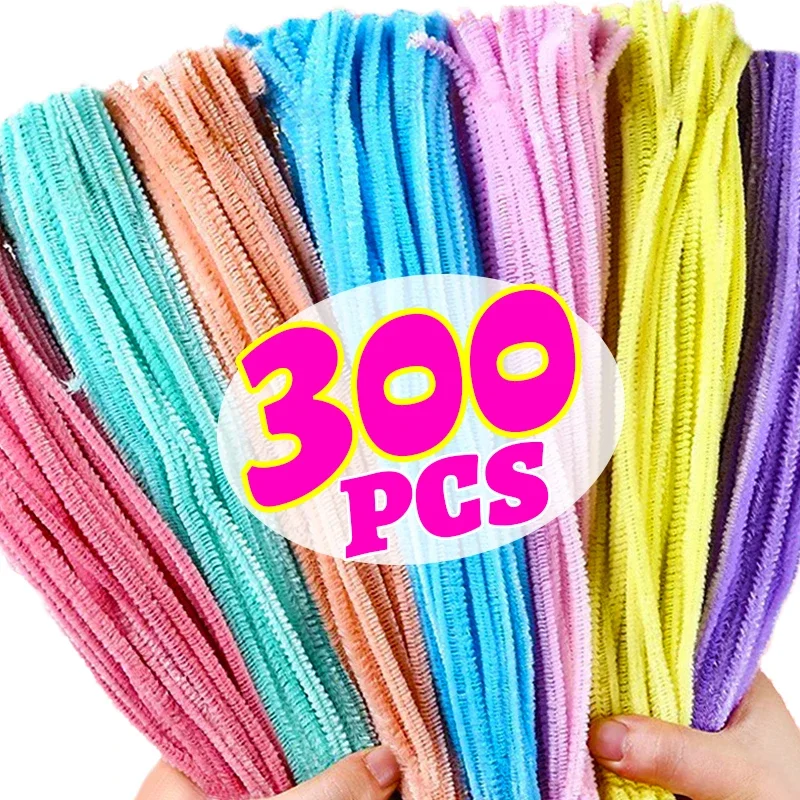 Colorful DIY Plush Chenille Sticks Stem Pipe Cleaners Plush Tinsel Stems Wired Sticks Kids Educational DIY Craft Supplies Toys