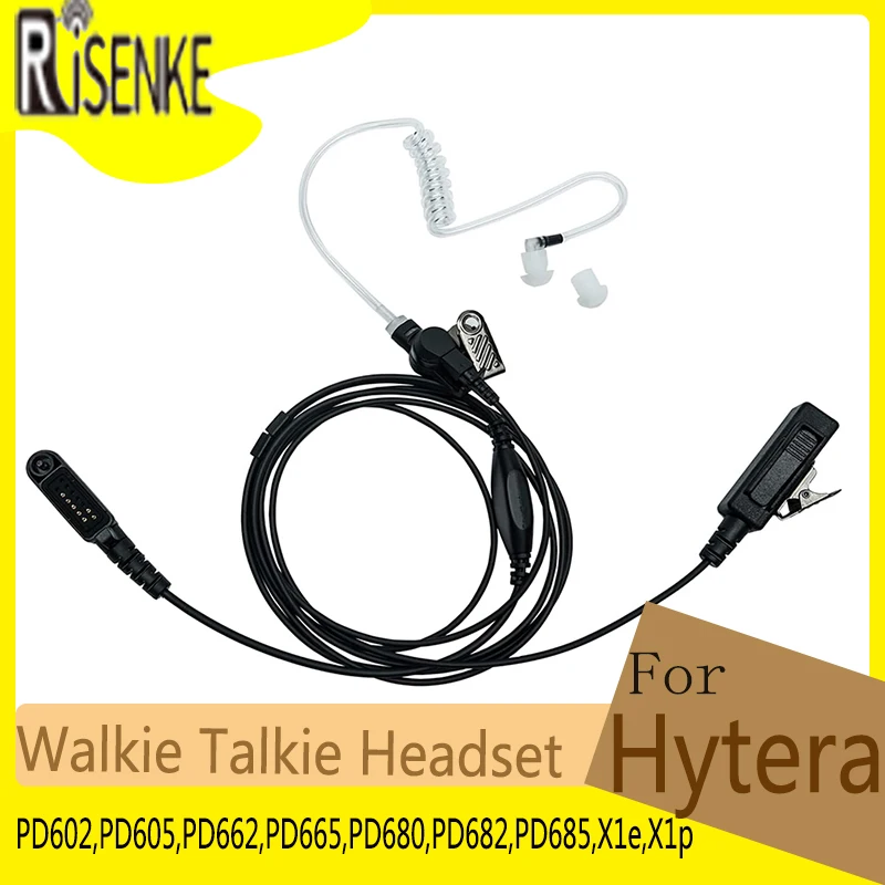 RISENKE-Walkie Talkie Headset, Earpiece for Hytera PD600,PD602,602G,PD605,PD660,PD662, 662G,PD665,PD680,PD682 682G,PD685,X1e,X1p