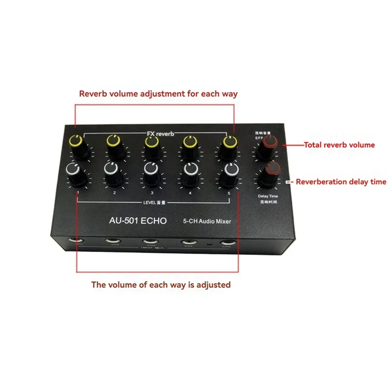 

A89E-Microphone Expander 5 Channel 6.5Mm Microphone Mixer Rechargeable Microphone Expander