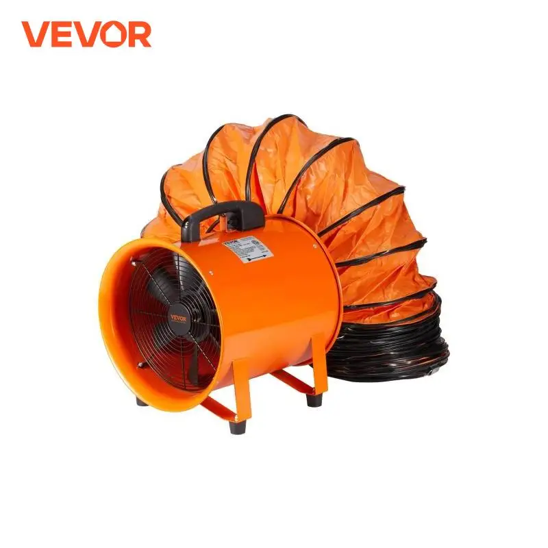 VEVOR Portable Exhaust Fan 16 inch Industrial Cylinder Fan with 5M/10M Duct Hose Exhaust Blower for Sucking Dust Home Workplace