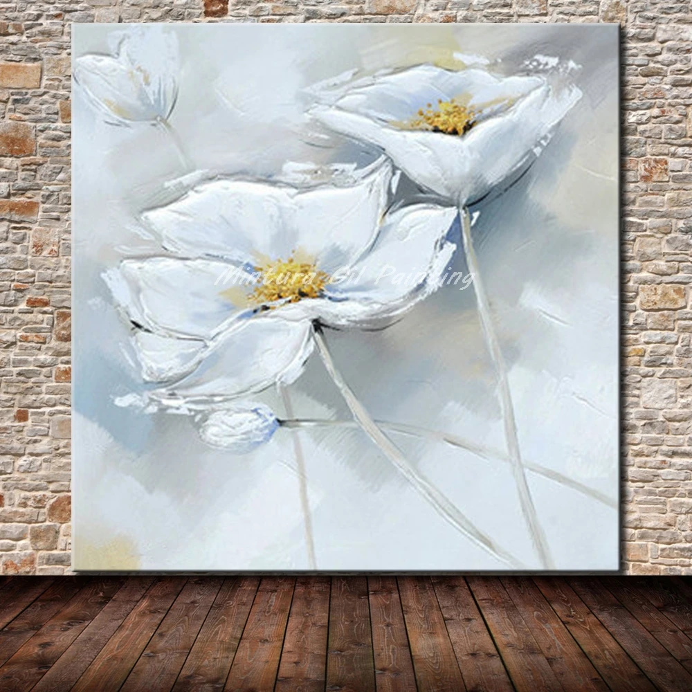 Mintura Large Hand-Painted White Flowers Oil Paintings on Canvas,Wall Art Picture,Living Room Hotel Decoration,Modern Home Decor