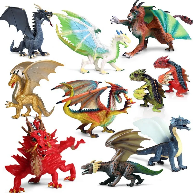 Modelos de dinosaurios sólidos, demonios de hielo, monstruos de pulpo, magma golems y otras figuras mágicas de bestia mítica y dragón