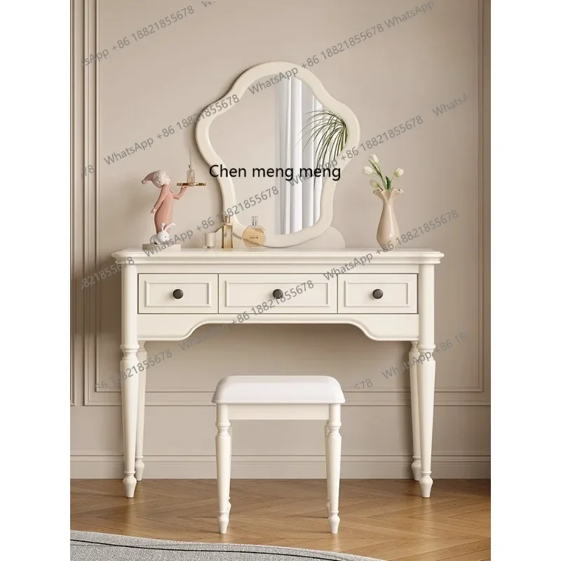 

X All solid wood dresser, simple multi-functional storage cabinet with mirror, integrated makeup table