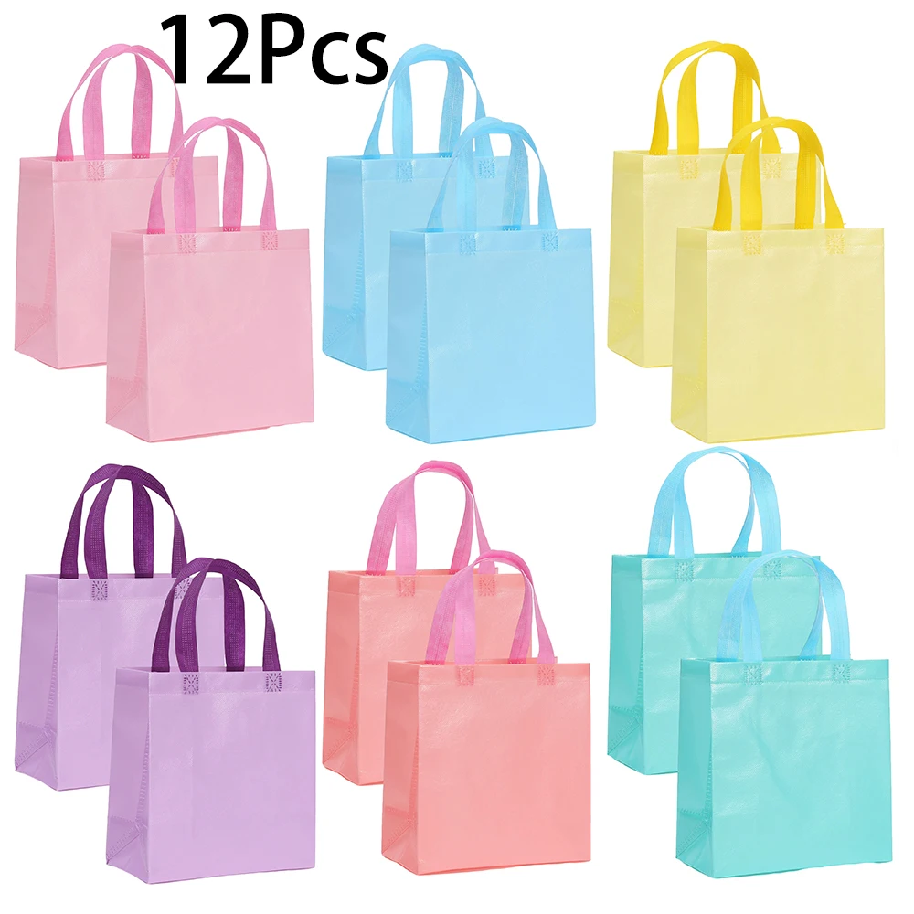 12 sacs cadeaux imperméables non tissés couleur macaron pour bonbons et biscuits, idéaux pour les anniversaires d'enfants et les fêtes de naissance