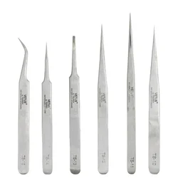 1pc/6pc Stainless Industrial Anti-static Tweezers Curved Eyebrow Lash Tweezer Precision Clamping Watchmaker Repair Phones Tool