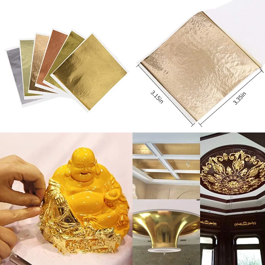 

600Pcs KINNO Gold Leaf Sheets Metal Leaf for Home Wall Frame Ceiling Furniture Decoration 6 Colors 3.15 by 3.35 Inch