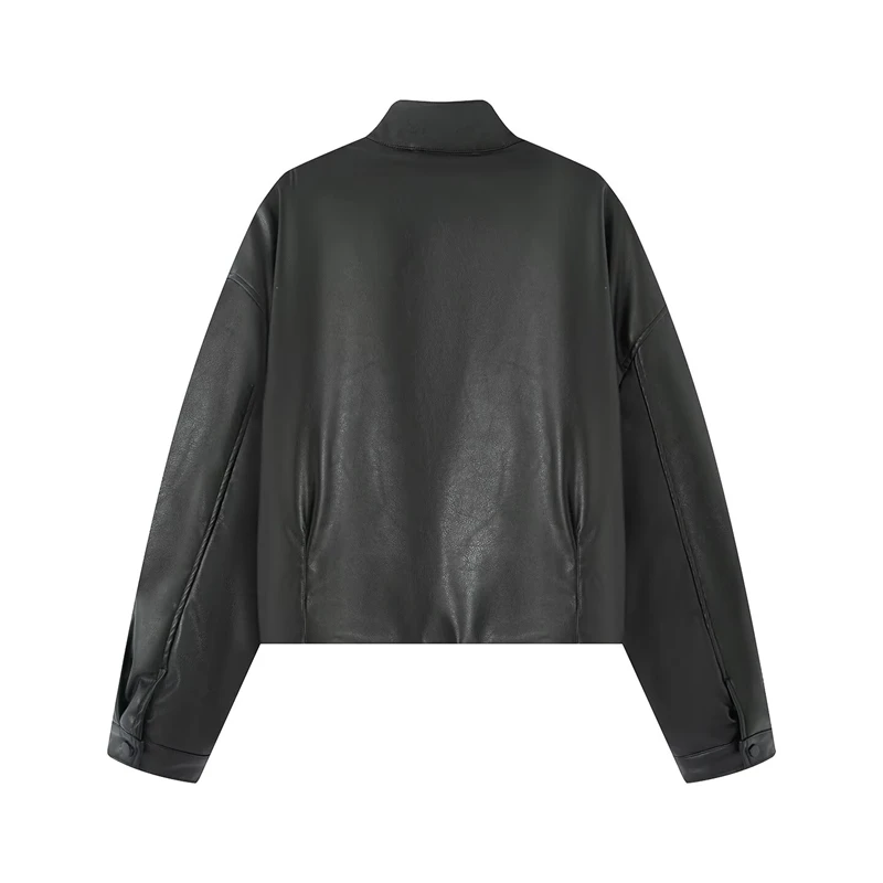 KEYANKETIAN Winter New Women's Loose High Neck Single Breasted Side Pocket With Cotton Faux Leather Pilot Jacket Women Coat