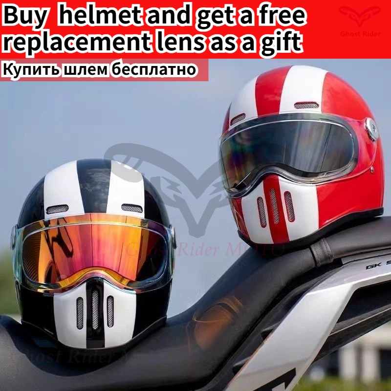 Motorcycle helmet full helmet cruise locomotive fiberglass carbon fiber for men and women riding electric motorcycle commuting