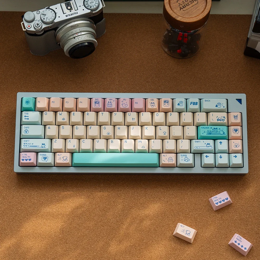 Original keycap electronic pet pixel wind cute cartoon PBT hot sublimation mechanical keyboard macaron color