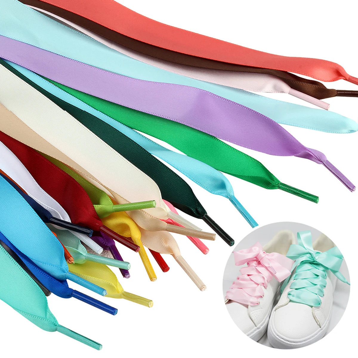 1 Pair of 2cm Wide Satin Ribbon Shoelaces, Smooth Silk Flat Shoelaces, Macaron-Colored Replacement Shoelaces, Suitable for Sneakers, Canvas Shoes, Boots, Women's Fashion DIY Bow Shoe Accessories