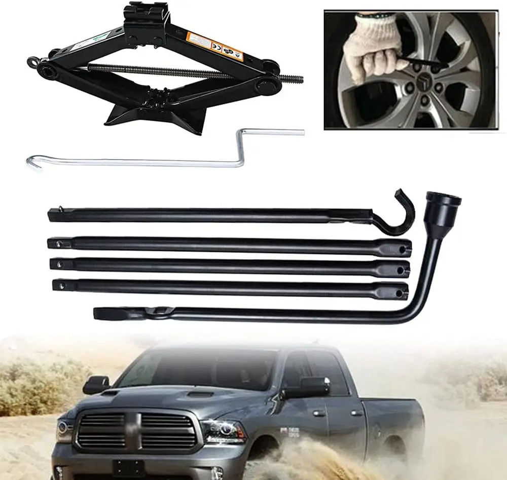 

Spare Tire Jack Handle Lug Nut Tool Kit OEM for for 2002-2015 Dodge Ram 1500 Spare Tire Tool Kit (2 Ton Scissor Jack + Wheel Too