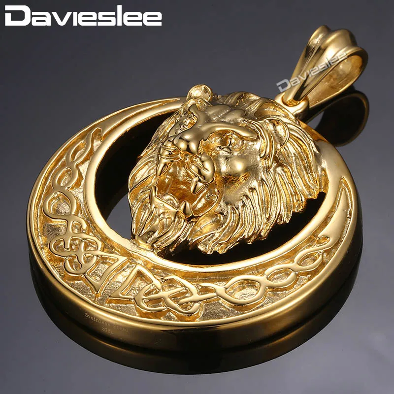 

Gold Color Pendant For Men Punk Round Lion Carved Knot Mens 316L Stainless Steel Pendant Dropshipping LHP97A