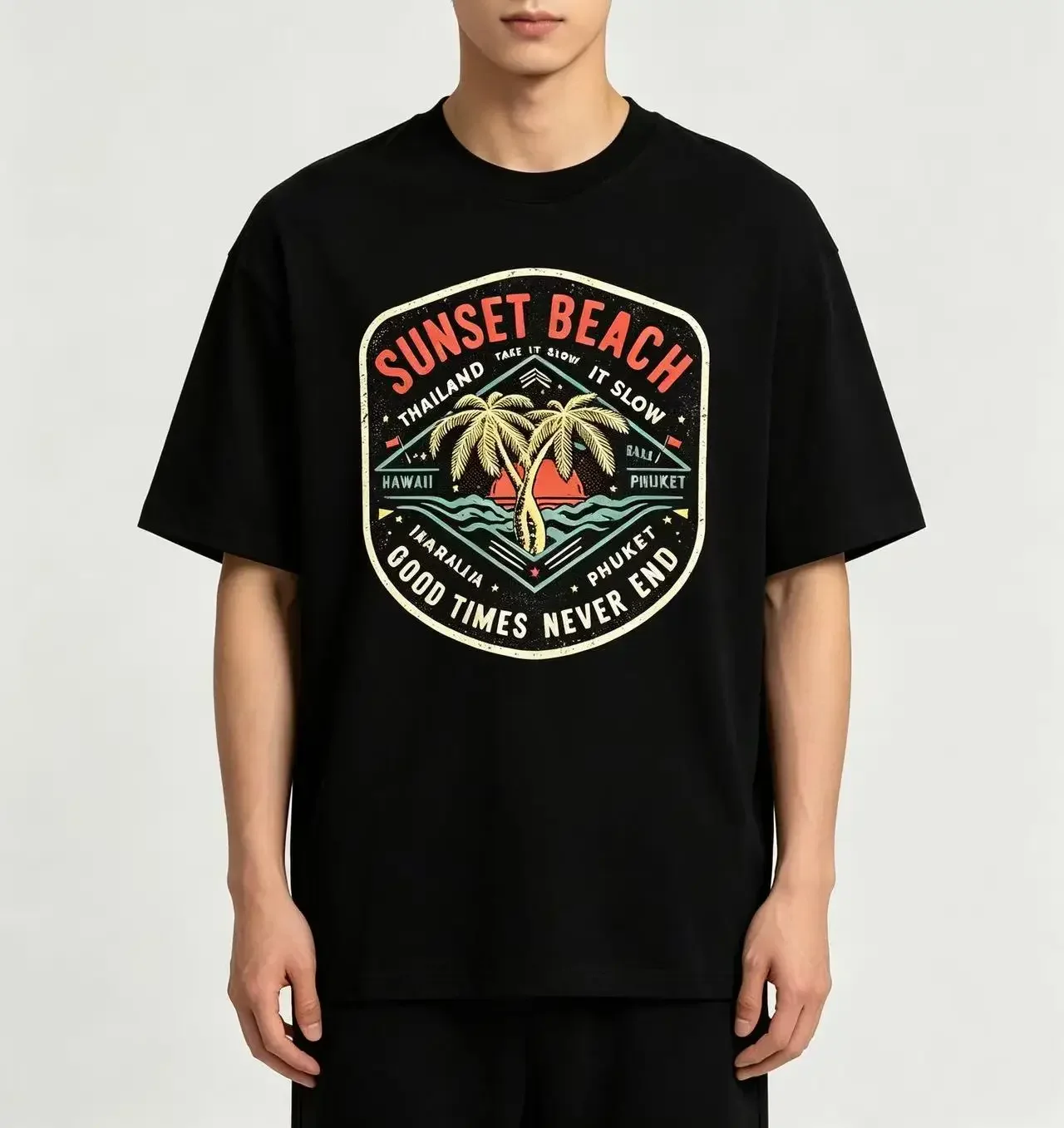 Unisex T‑Shirt Sunset Beach Coconut Tree Vintage Graphic Tee Men Women Casual Short Sleeve Retro Summer Ocean Beach Print T Shirt