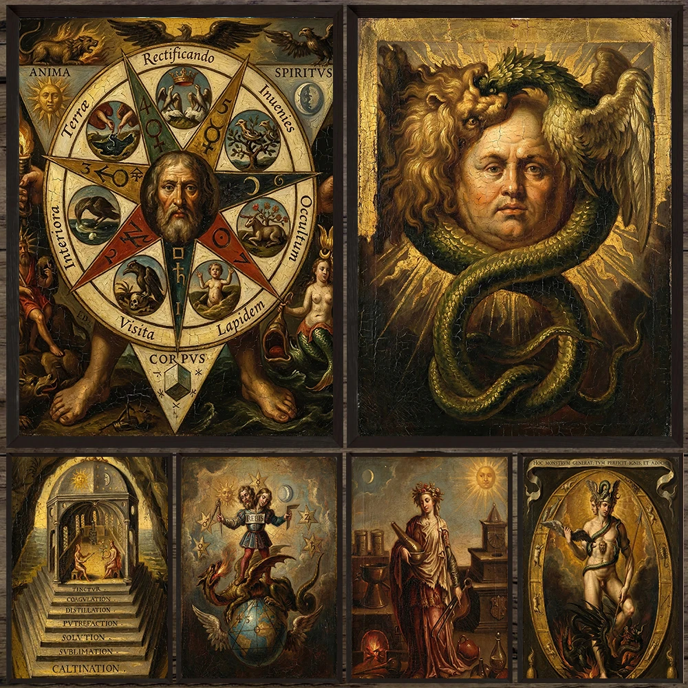 

Vintage Occult Alchemist Canvas Poster Print,Gothic Home Decor For Bedroom,Spooky Alchemist Symbols Wall Art Poster Decor