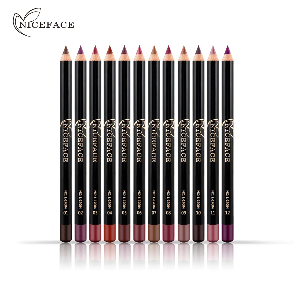 Matte Lip Liner Pencil 12 Colors Lipstick Eyeliner Pen Natural Lip Makeup Waterproof Long Lasting Lip Liner Pen Non-stick Cup