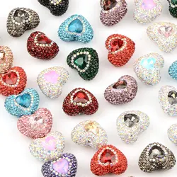 4pcs 1.8x2.4cm Polymer Clay Beads Random Color Mix Crystal Rhinestones Love Heart Shape Loose Beads DIY Accessories