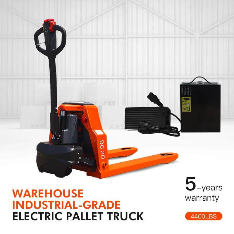 

Full Electric Pallet Truck 4400lbs Capacity 48" x27" Forks Length Multi-Function Handle Safe Lithium Electric Pallet Trucks