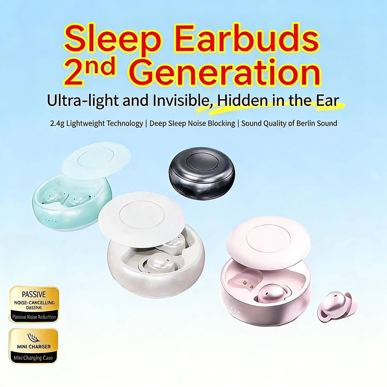 

Wireless Bluetooth Sleep Earphones Mini Invisible Long Battery Life Noise Reduction Comfortable Wear Earbuds for Music Relax