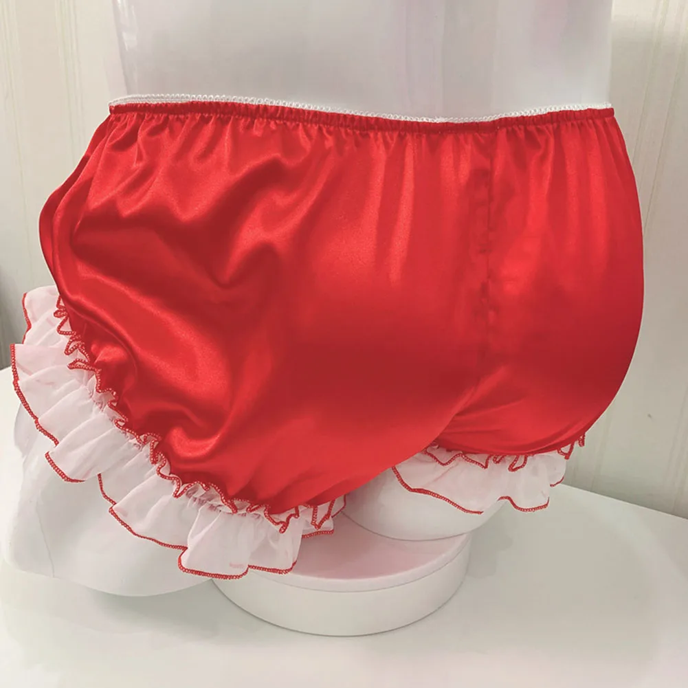 New Stylish Daily Holiday Men\'s Brief Underwear Cute Large Size Male Panties Regular Ruffles Satin Sexy Sissy