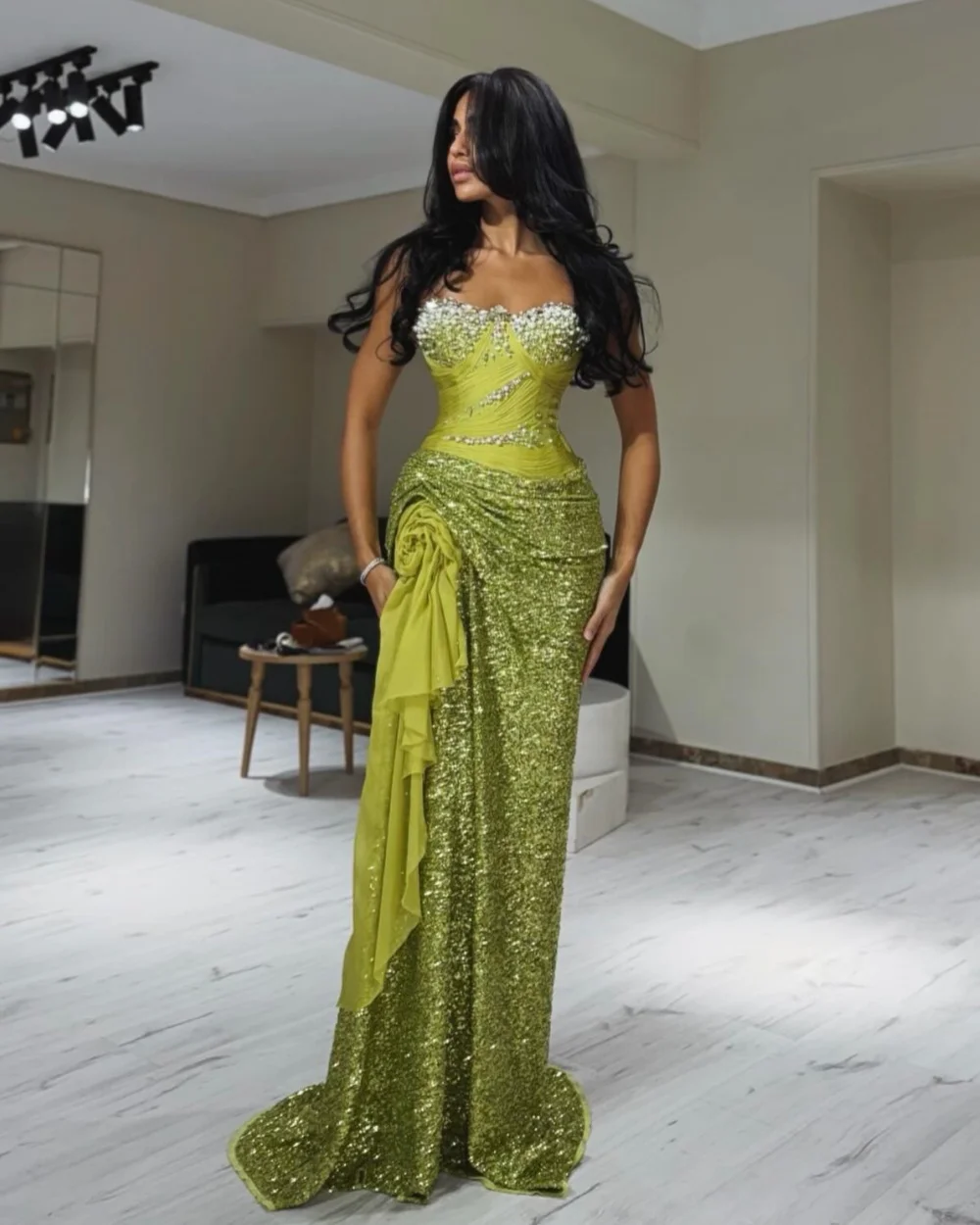 

Customized Exquisite Sexy Chiffon Sequined Ruched Straight Evening Dresses Classic Sweetheart Sleeveless Floor Lenght Party Gown