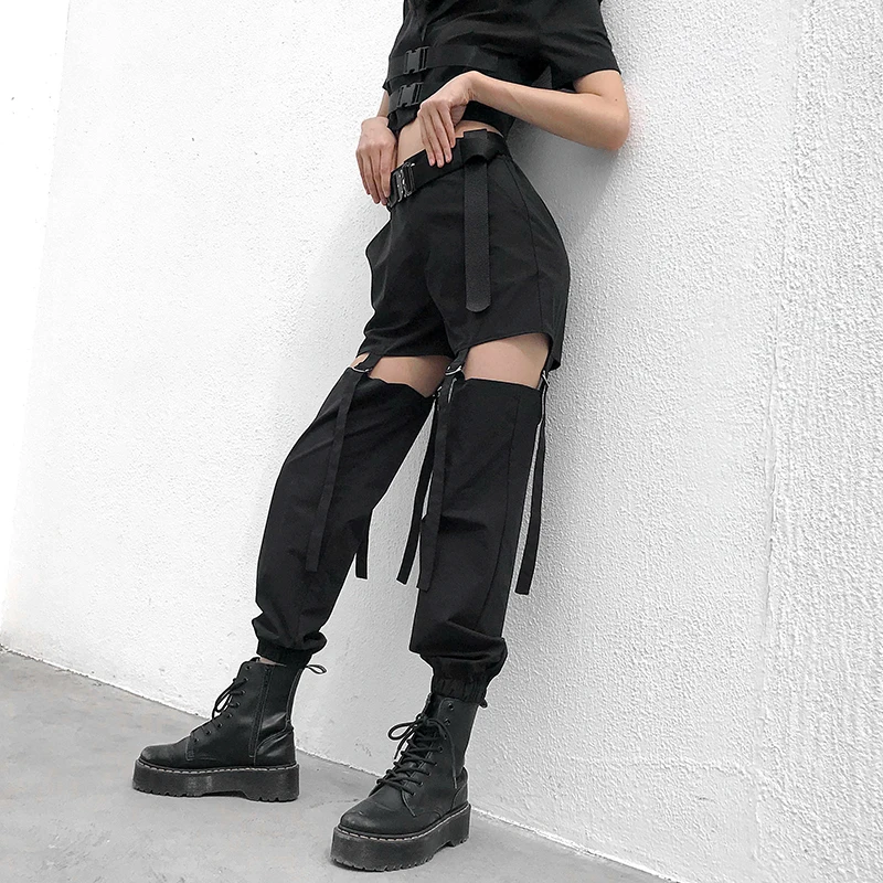 

Women Casual Pockets Ribbons Cargo Pants Nice New High Waist Straight Ladies Pants Harajuku Trousers Women Pants