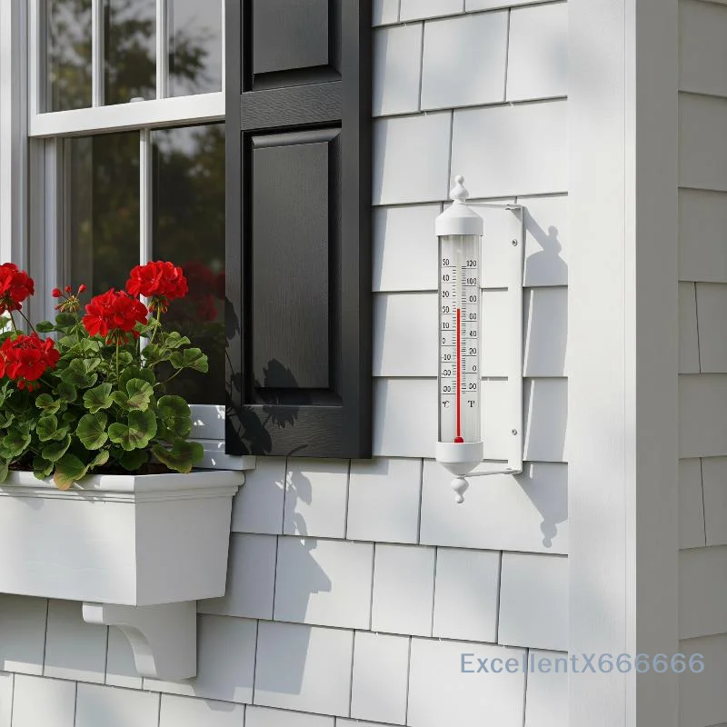Decorative Outside Thermometer Waterproof Wall Mounted Clear Display Temperature Meter for Home Balcony Garden Yard