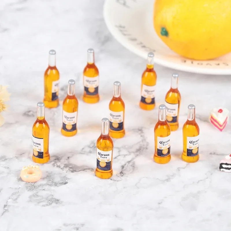 10Pcs 1:12 Scale Mini Resin Beer Bottles Simulated Wine Bottle Model Dollhouse Bar Scene Decor Accessories